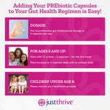 Just Thrive frasco junto a un vaso de agua para uso cotidiano