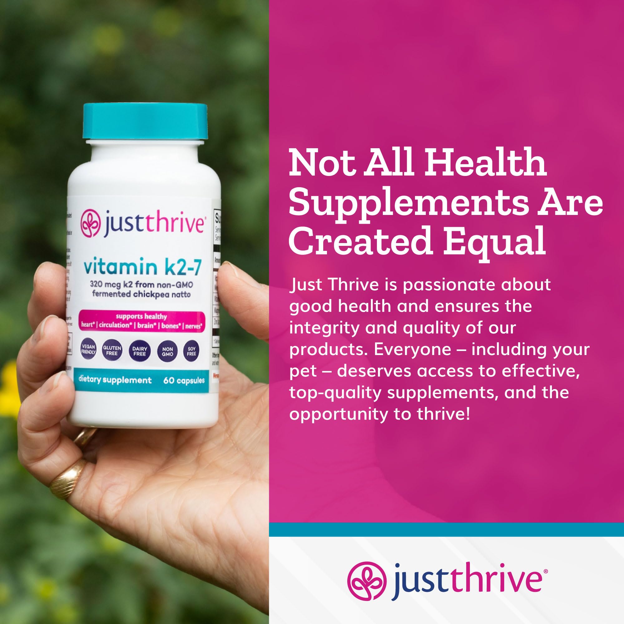 Just Thrive frasco en mesa de estilo de vida saludable, uso cotidiano
