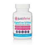 Just Thrive frasco frontal con etiqueta clara y beneficio digestivo