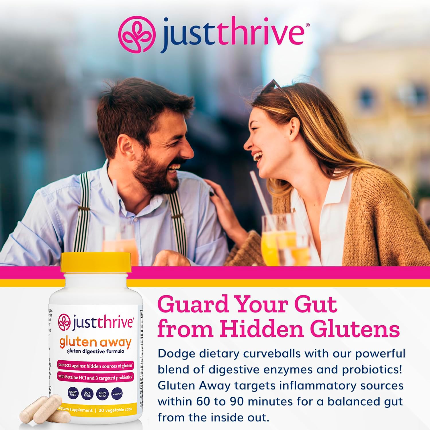 Just Thrive cápsula junto a moneda para comparar tamaño y llevar