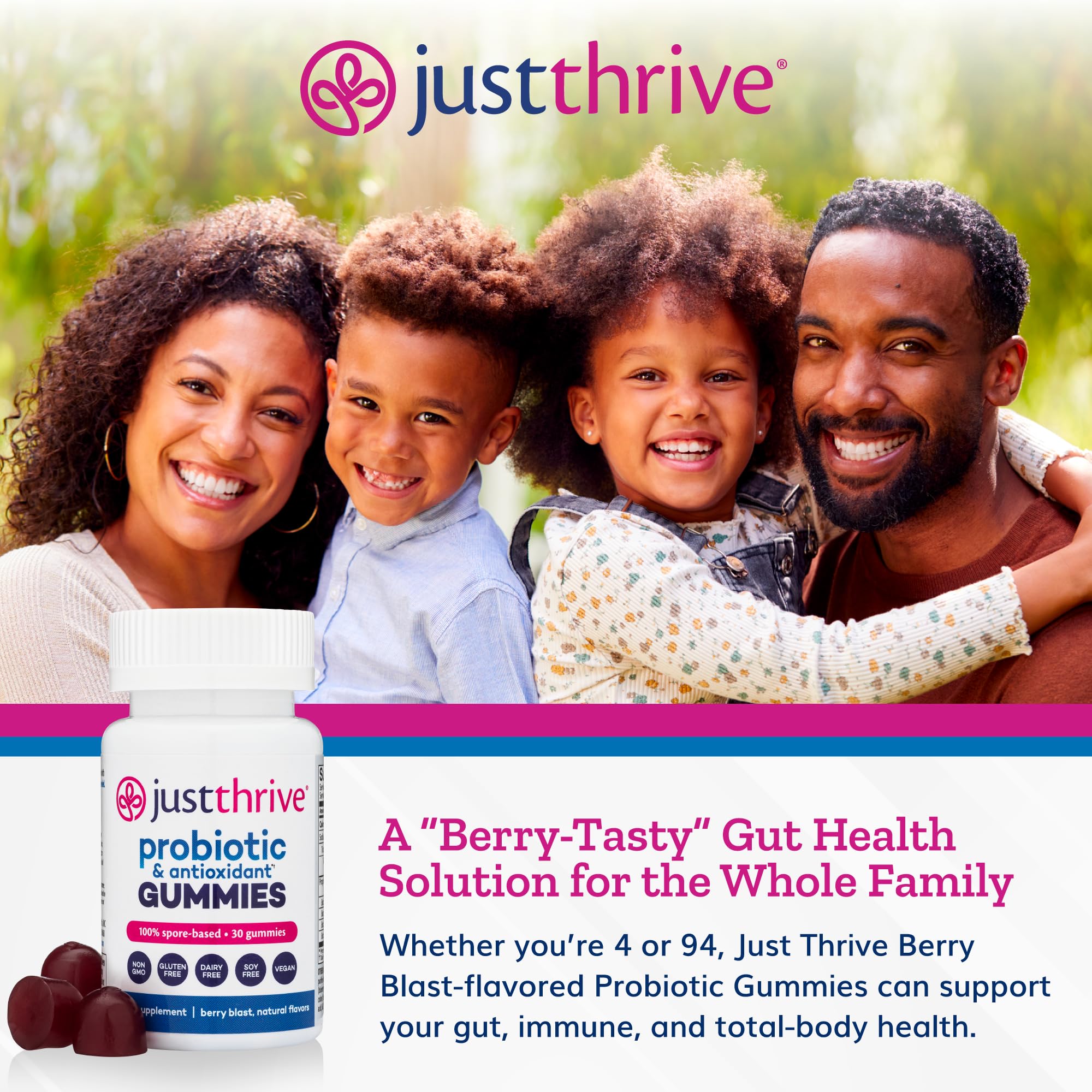 Just Thrive gominola en mano lista para masticar, conveniente para viajes