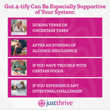 Persona sosteniendo Just Thrive Gut 4-tify indicando integración en rutina diaria