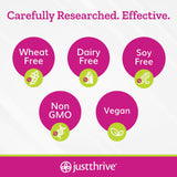 Just Thrive frasco sobre escritorio transmitiendo calma y productividad