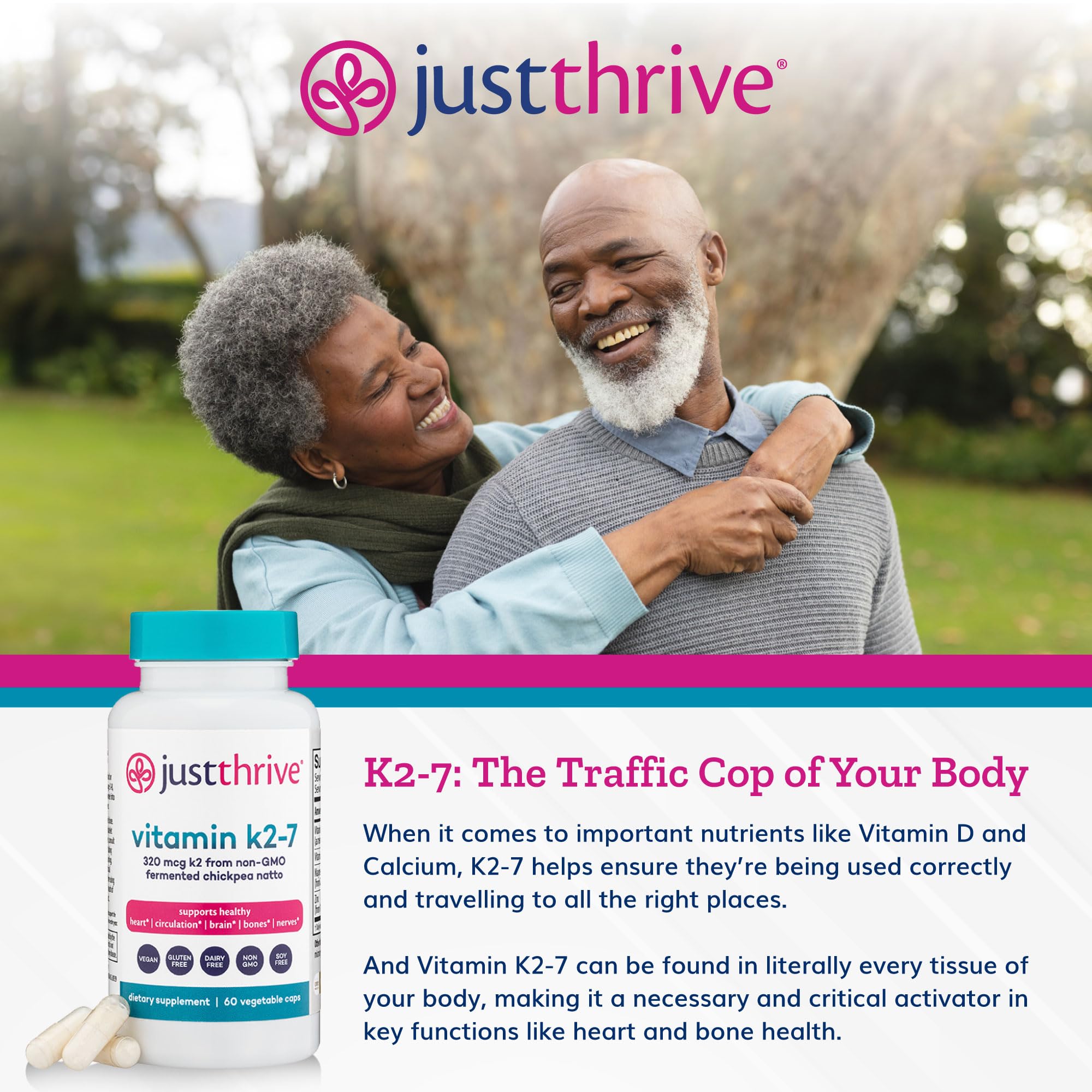 Just Thrive cápsula abierta mostrando contenido y pureza del K2-7
