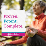 Just Thrive cápsulas al lado de plato de desayuno, integración diaria