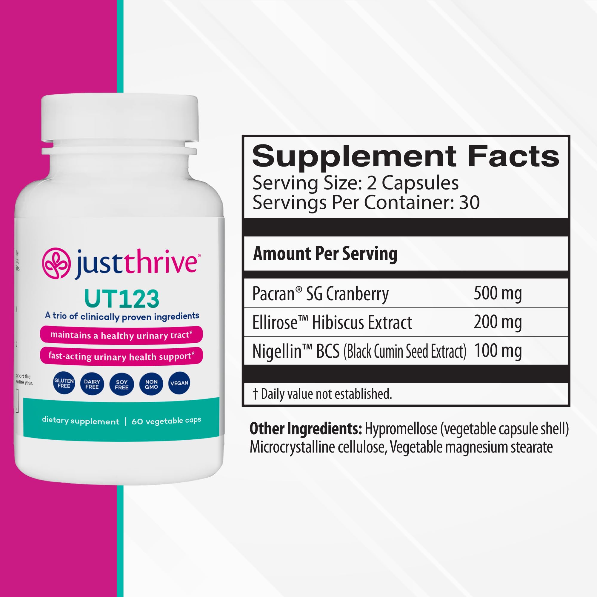 Just Thrive UT123 cápsulas fáciles de tragar en primer plano, conveniencia diaria