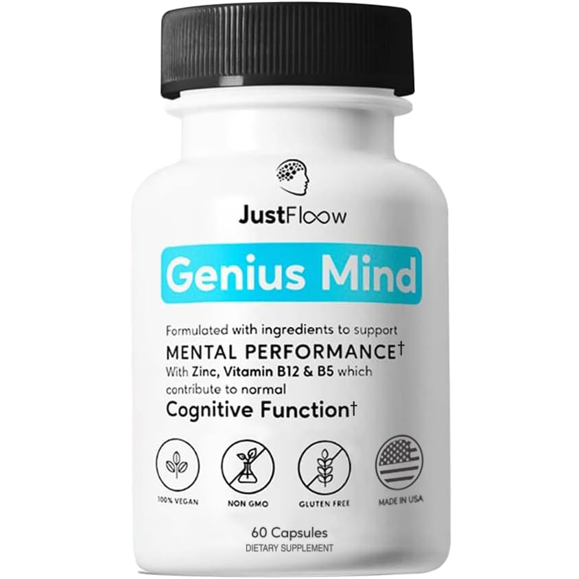 JustFloow Genius Mind frontal del envase mostrando diseño y beneficios