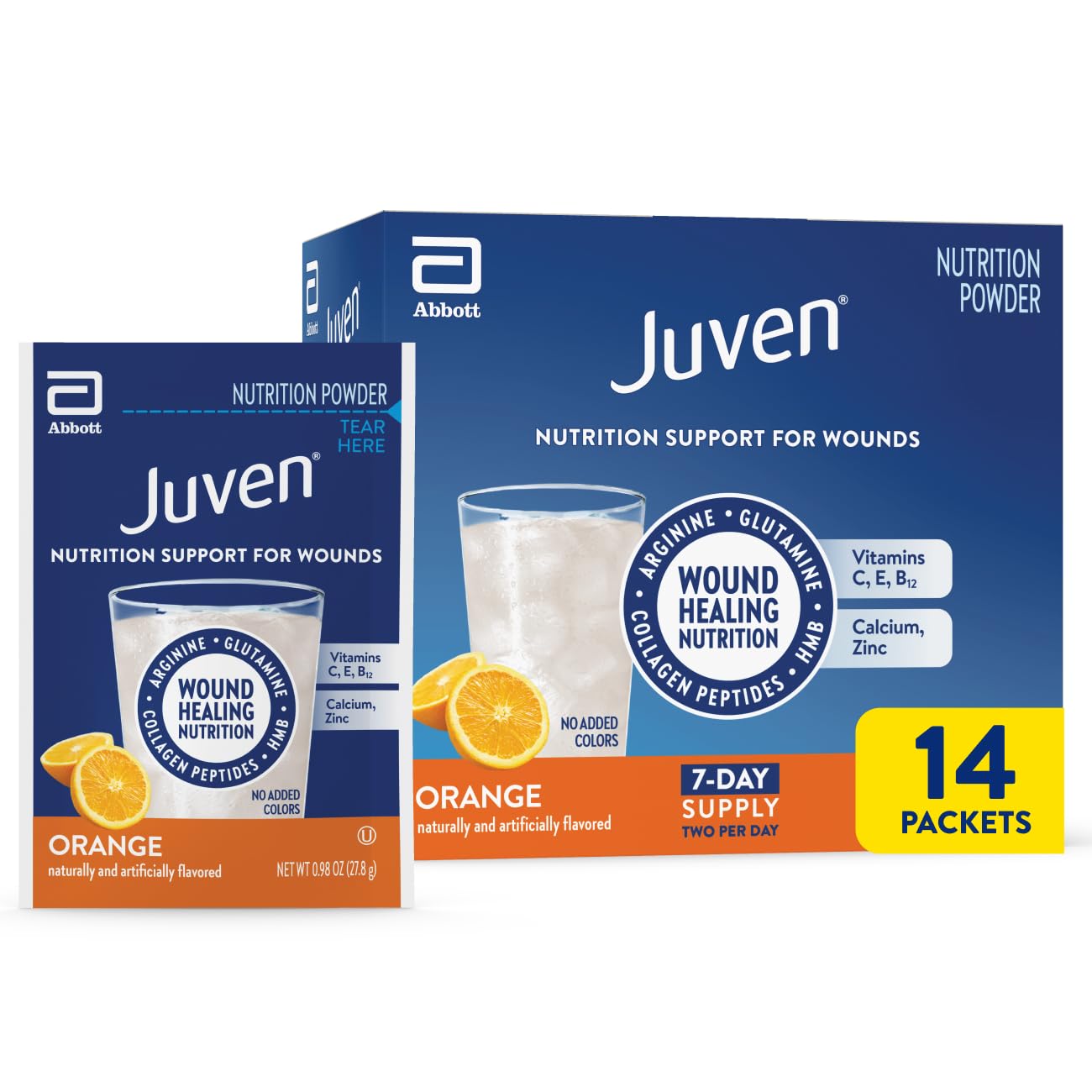 Juven frente del empaque naranja mostrando presentación clara y beneficios
