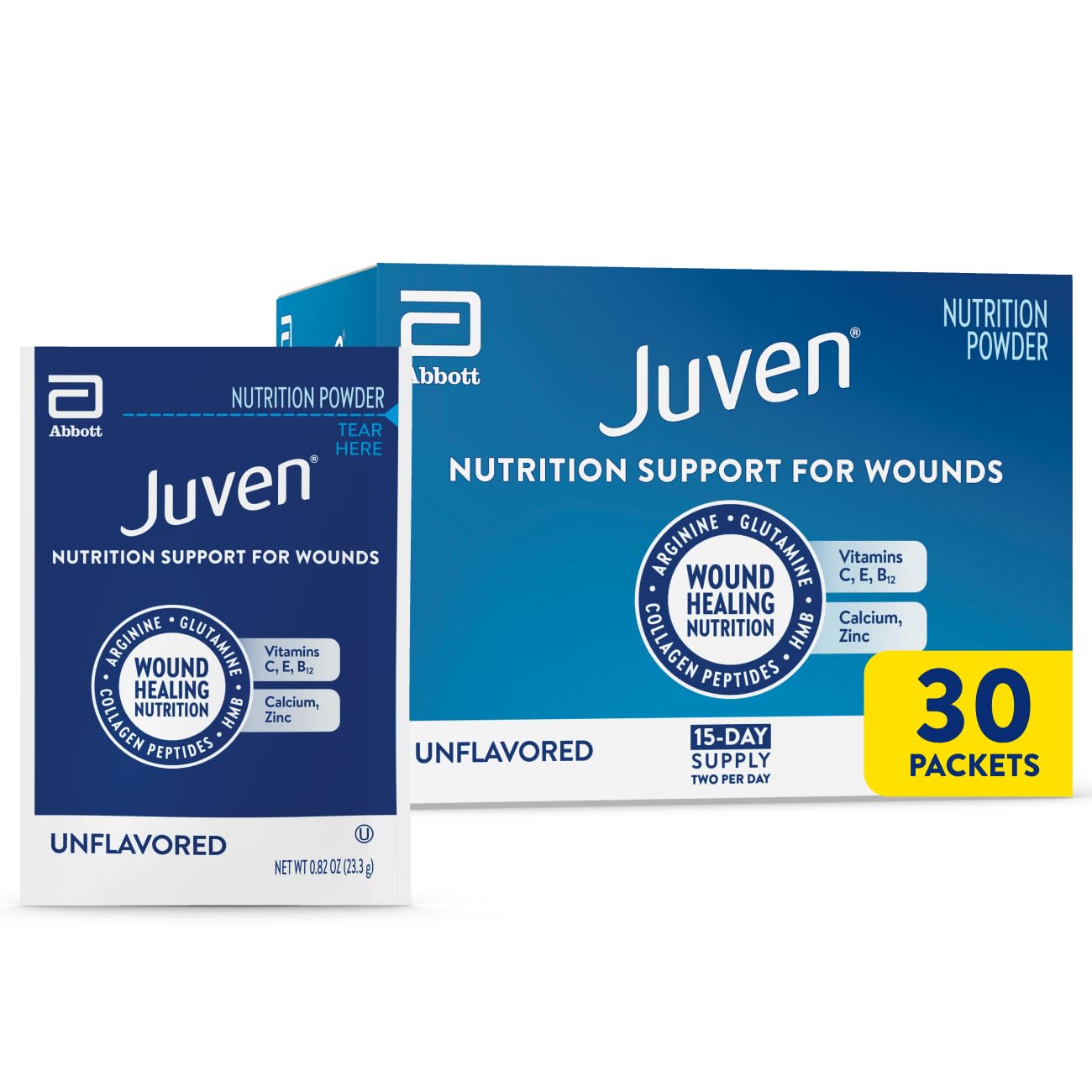 Juven frente del empaque mostrando presentación de 30 sobres y practicidad