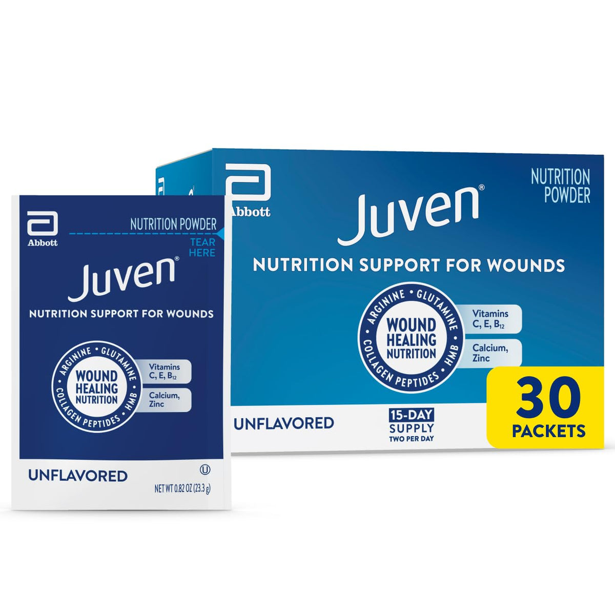 Juven frente del empaque mostrando presentación de 30 sobres y practicidad