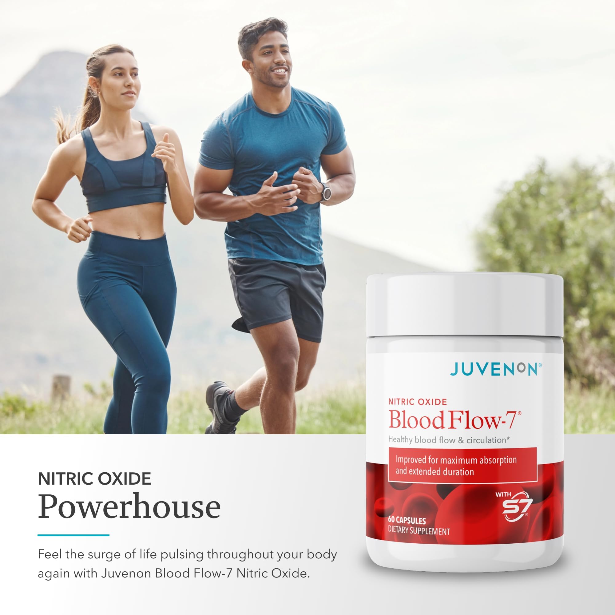 Persona tomando Juvenon BloodFlow-7 antes del entrenamiento para mejorar rendimiento