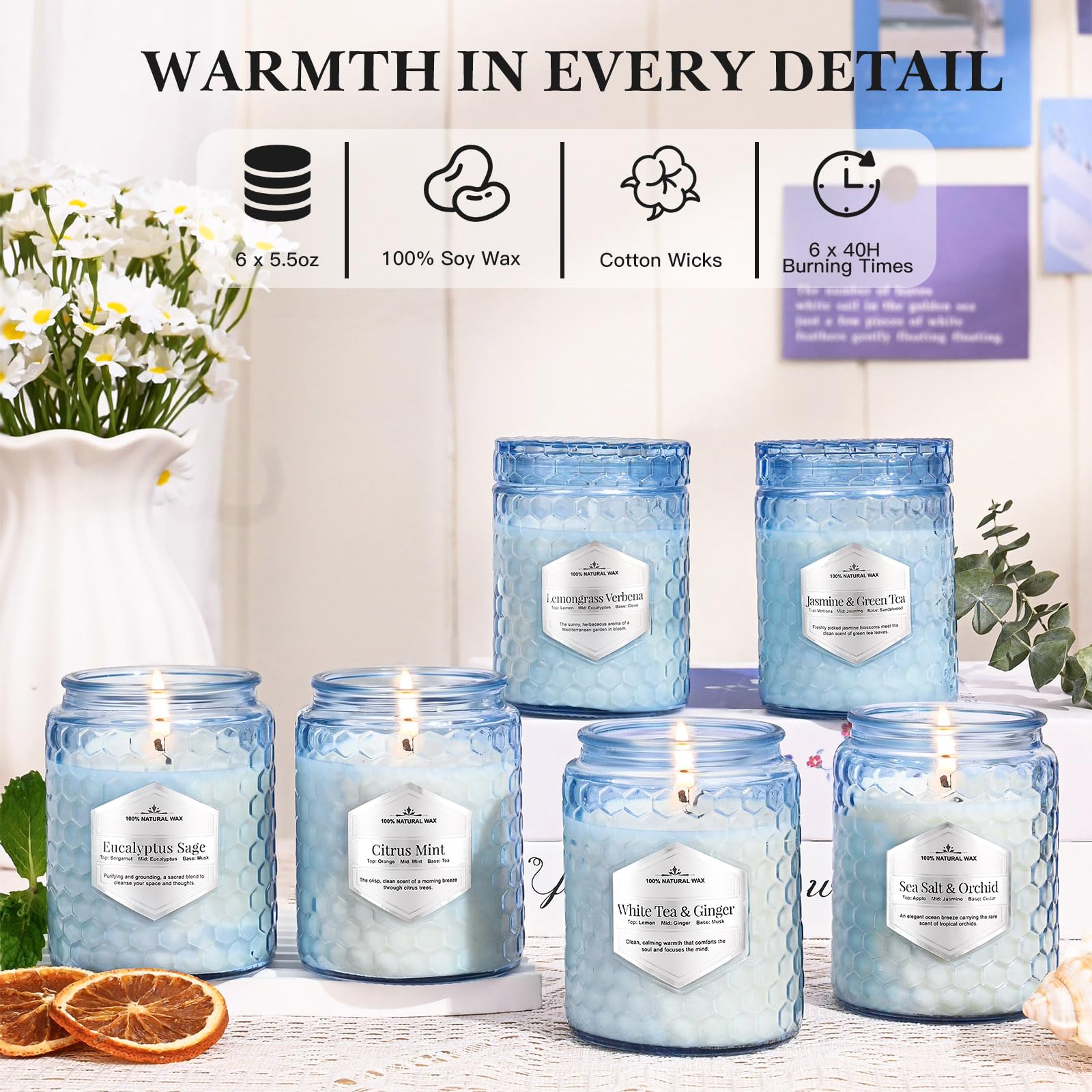 JXDLSQ vela encendida creando ambiente cálido y aroma suave