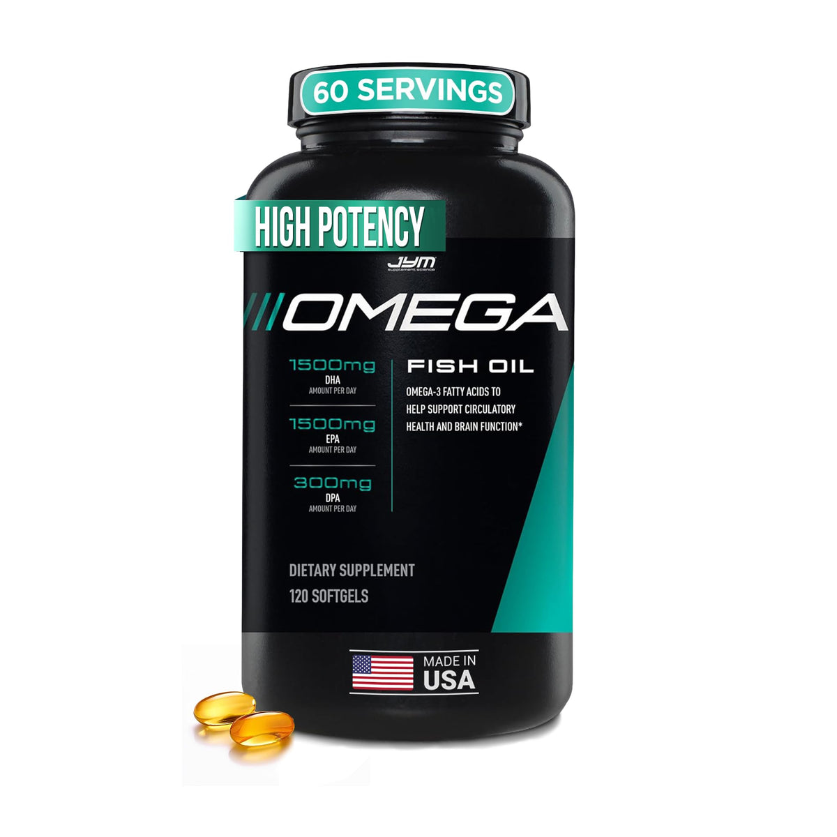 JYM Supplement Science frasco frontal mostrando 120 cápsulas y pureza