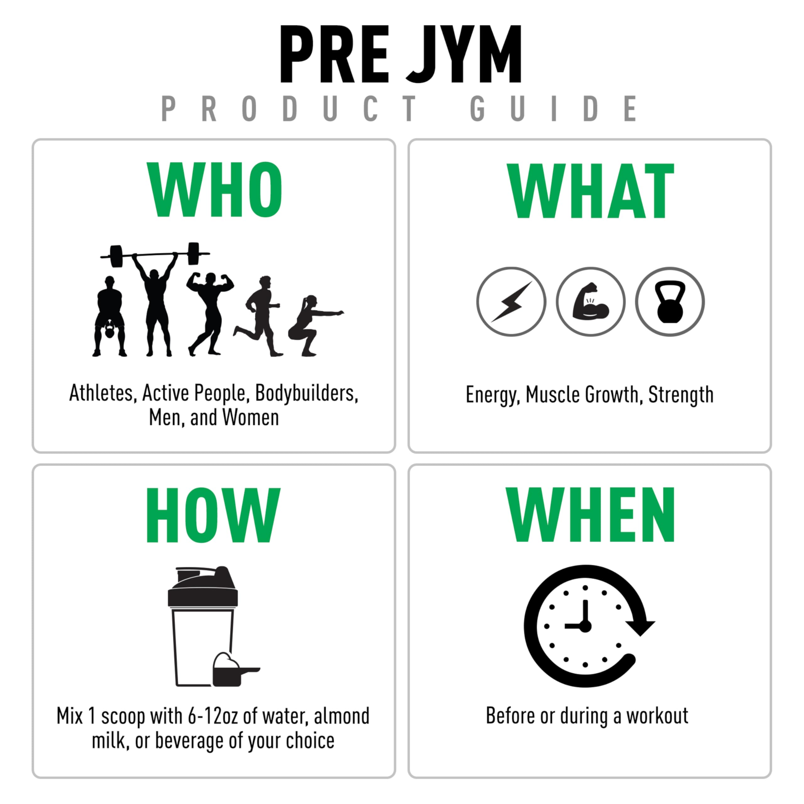 JYM Pre JYM polvo en cazo para ver la textura y mezcla rápida, útil para preparación