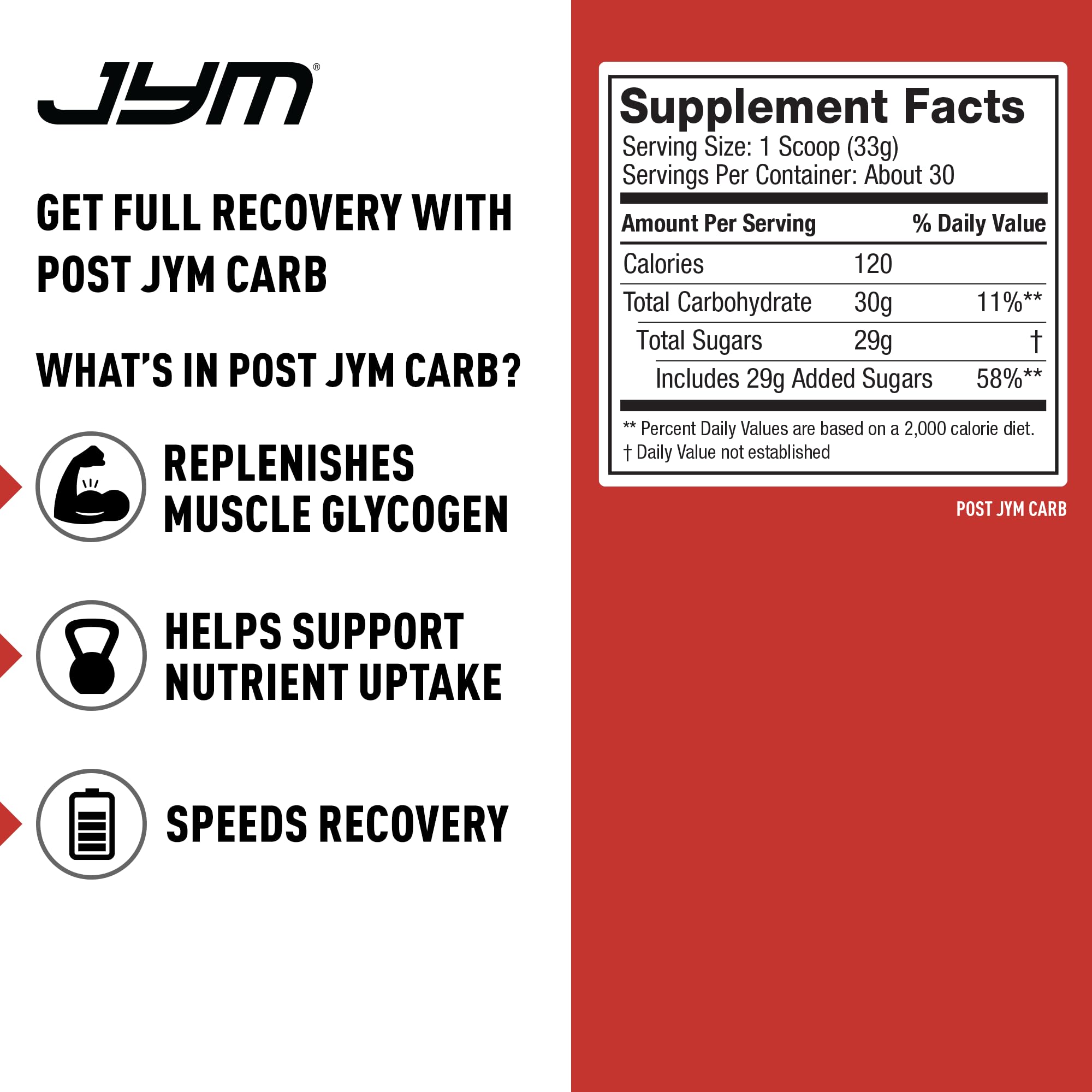 JYM Post JYM Carb bebida mezclada en vaso destacando facilidad de preparación y reposición de glucógeno