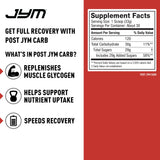 JYM Post JYM Carb bebida mezclada en vaso destacando facilidad de preparación y reposición de glucógeno