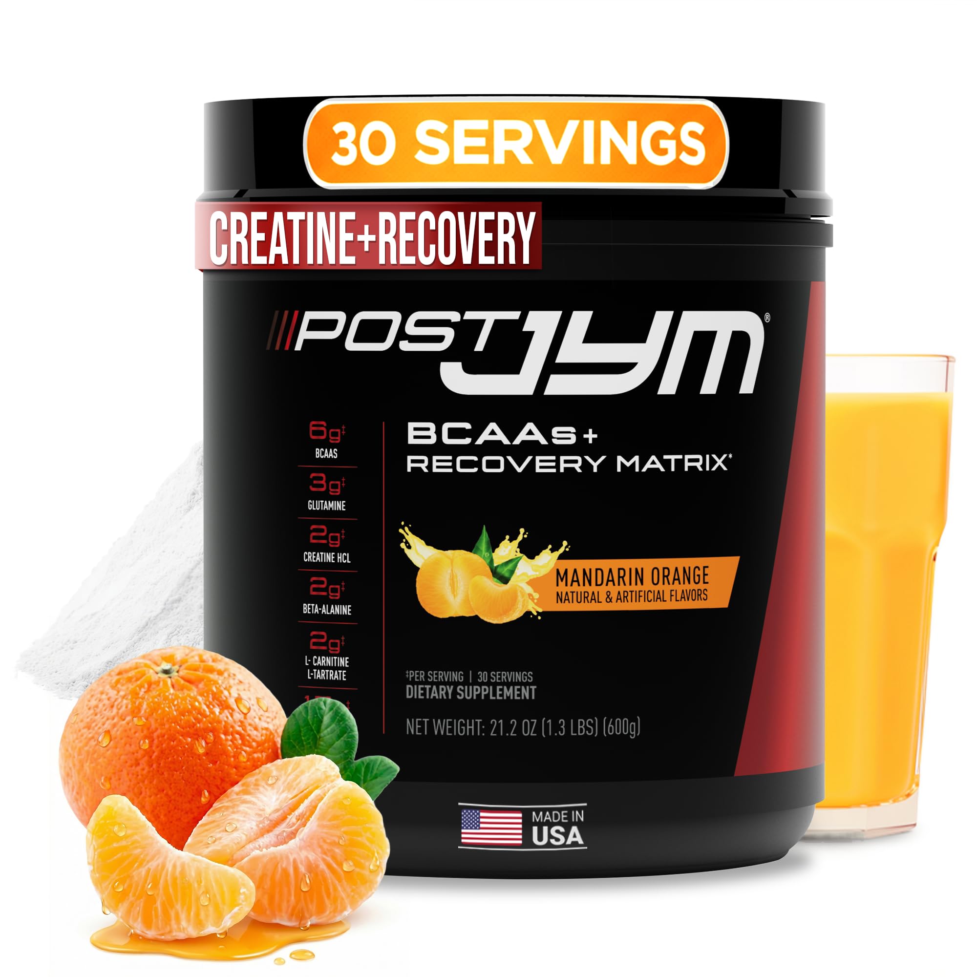 JYM Post JYM frente del envase mostrando sabor mandarina y beneficio de recuperación