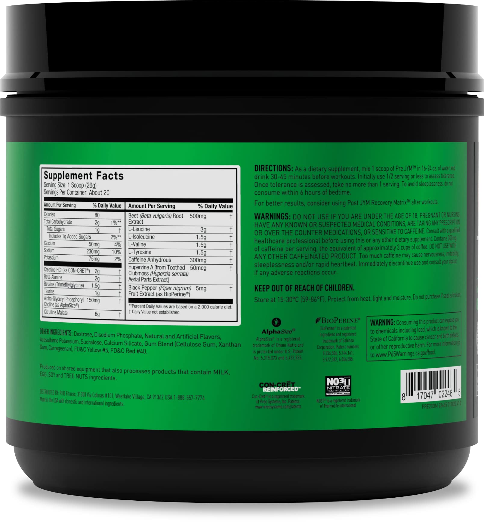 JYM Pre JYM polvo textura fina para mezclas rápidas y sabor consistente
