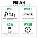 JYM Pre JYM vaso mezclado en uso proporcionando energía previa al entrenamiento