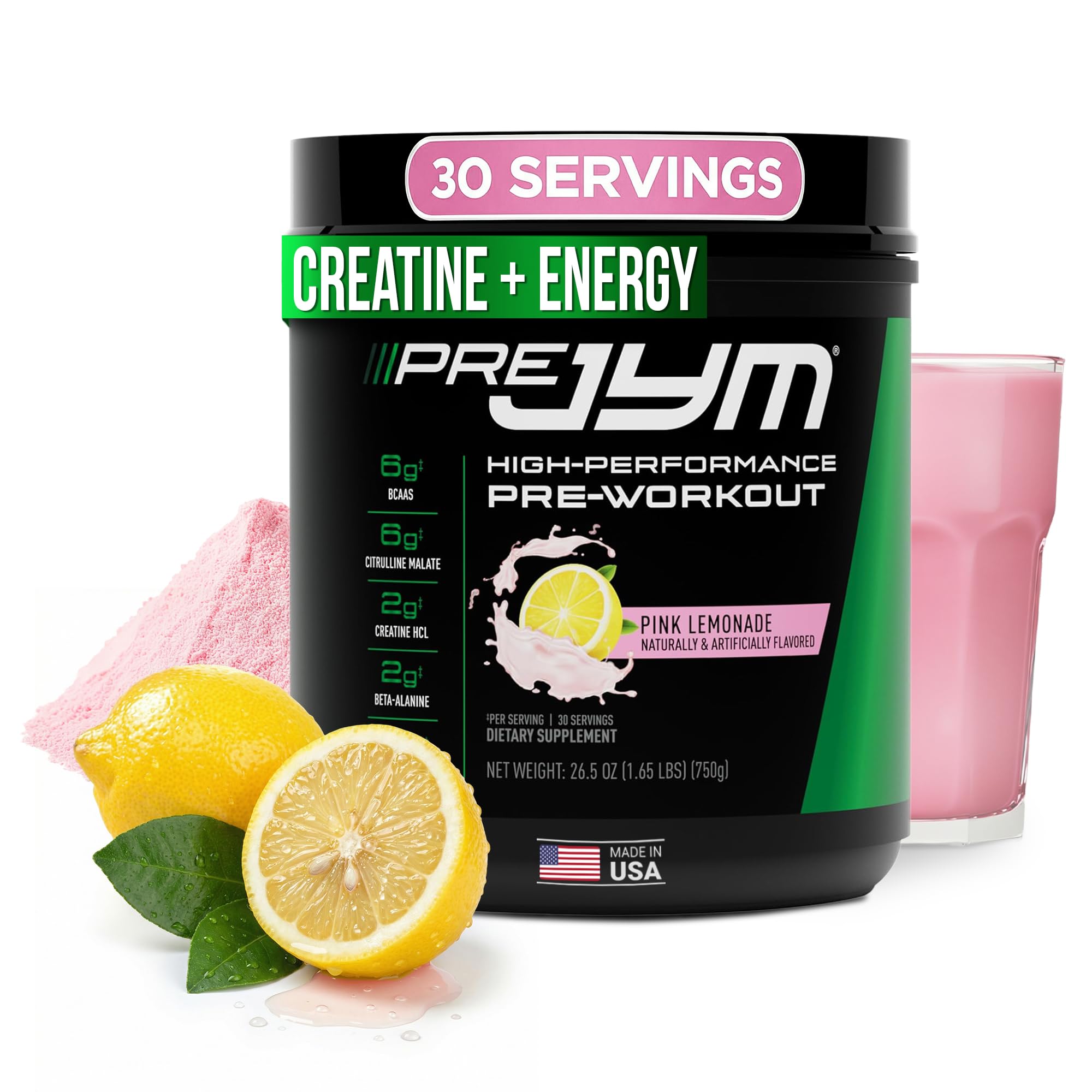 JYM frasco frontal Pink Lemonade mostrando tamaño y marca para identificar producto