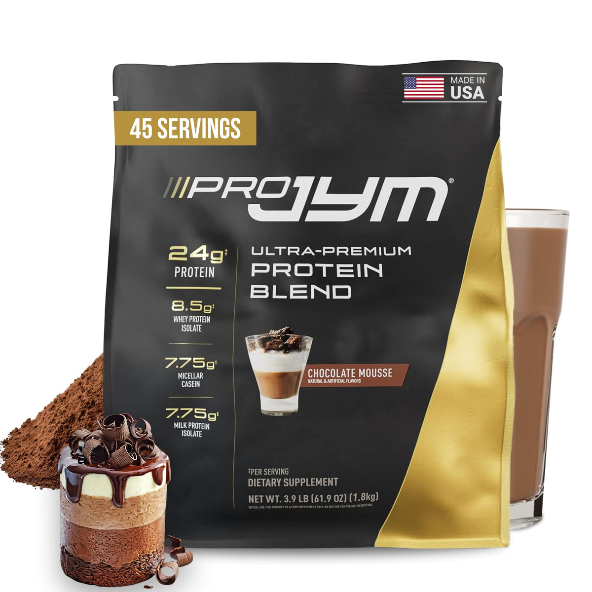 JYM Supplement Science frasco frontal del producto mostrando diseño y cantidad de servicios