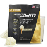 JYM Pro JYM envase frontal mostrando sabor Tahitian Vanilla y claridad de ingredientes