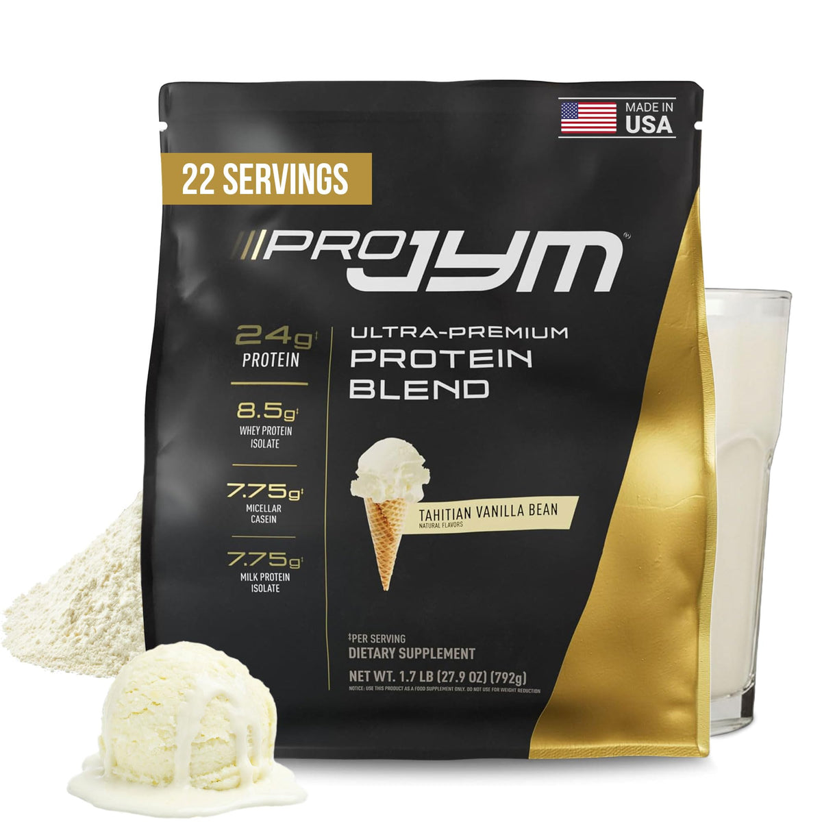 JYM Tahitian Vanilla frasco frontal mostrando etiqueta y beneficios