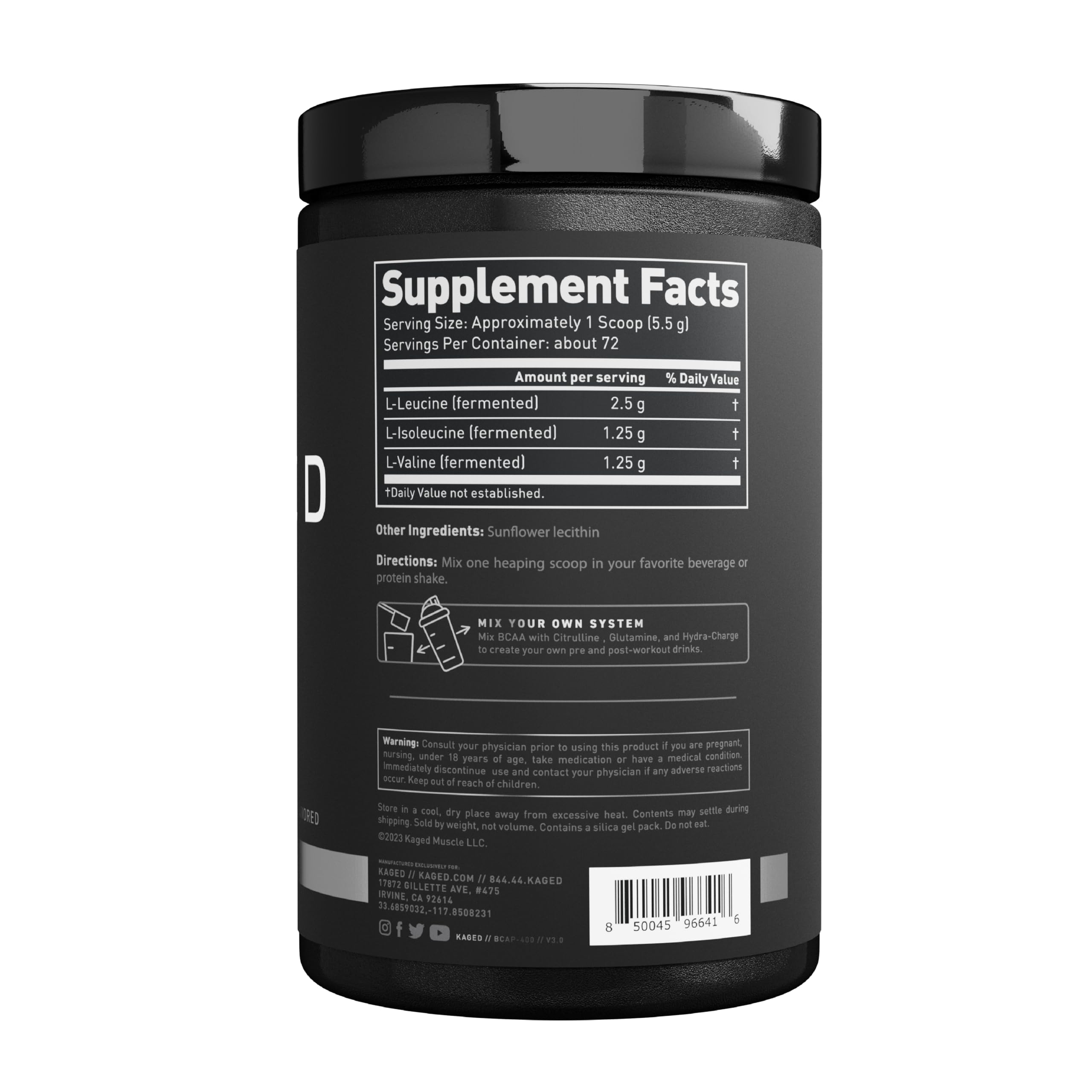 Kaged comparación tamaño del envase junto a accesorios de entrenamiento