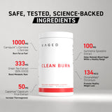 Kaged Clean Burn etiqueta nutricional con ingredientes patentados y dosis claras