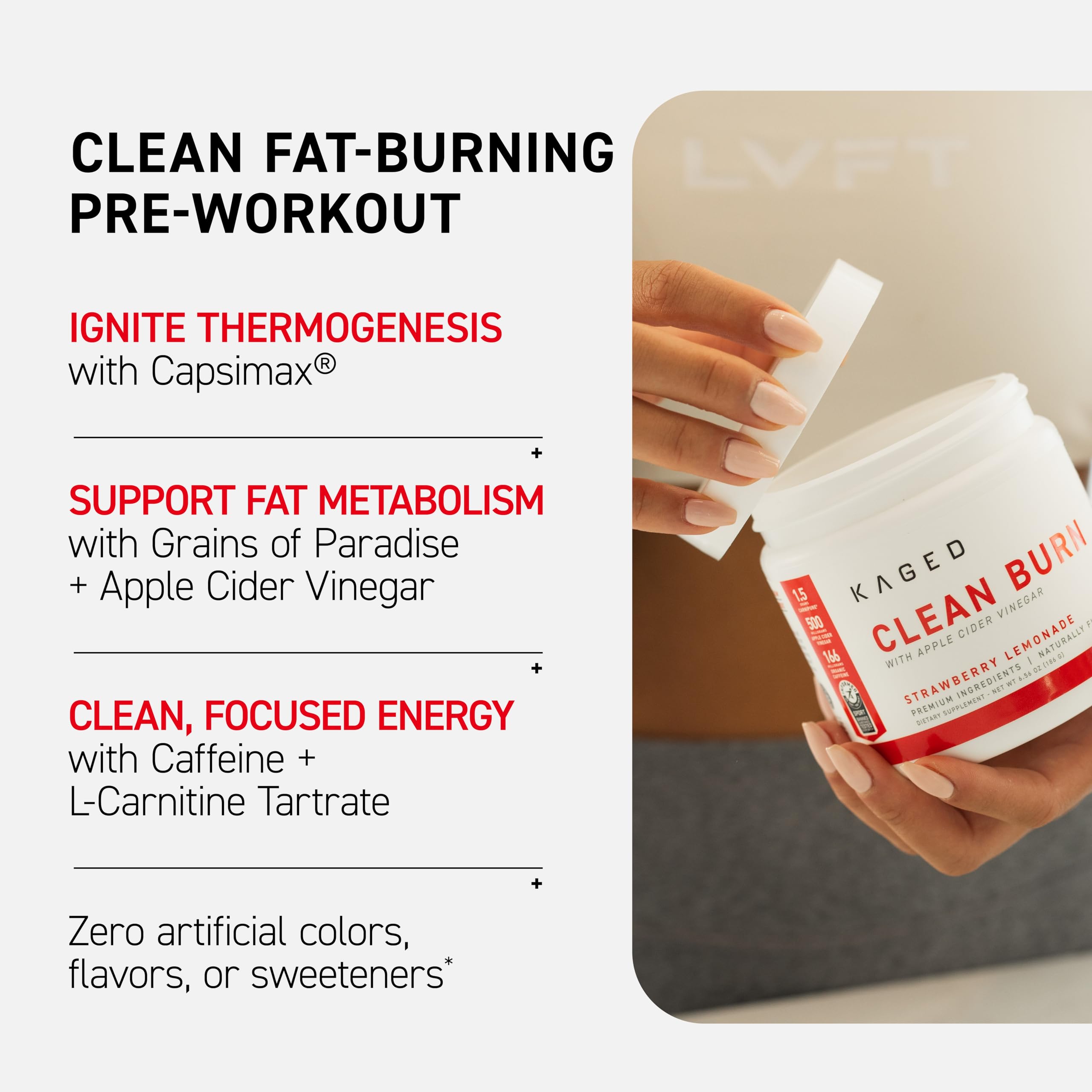 Kaged vaso preparado con Clean Burn, energía y sabor refrescante al instante