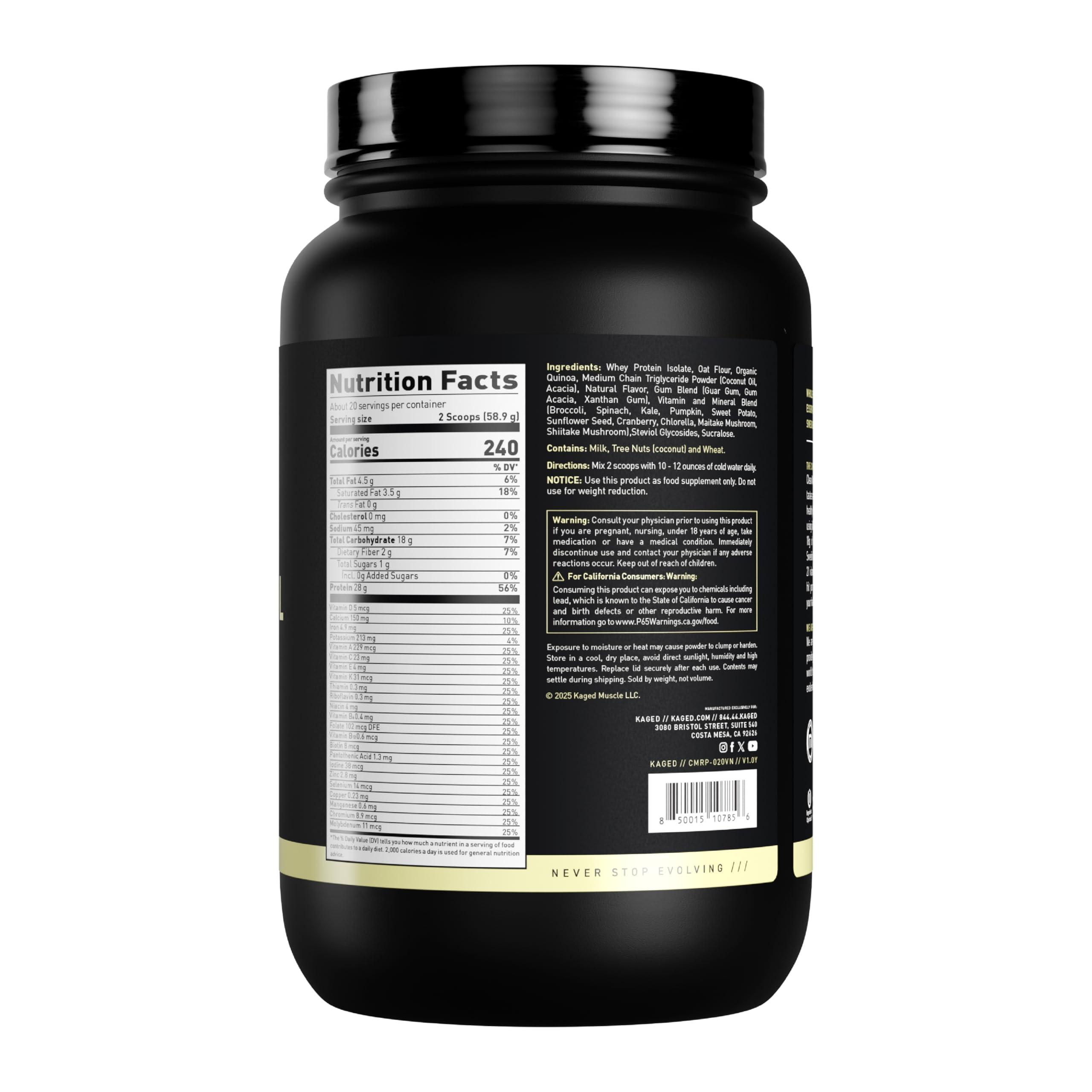 Kaged producto en bolso de gimnasio, práctico para rutinas activas