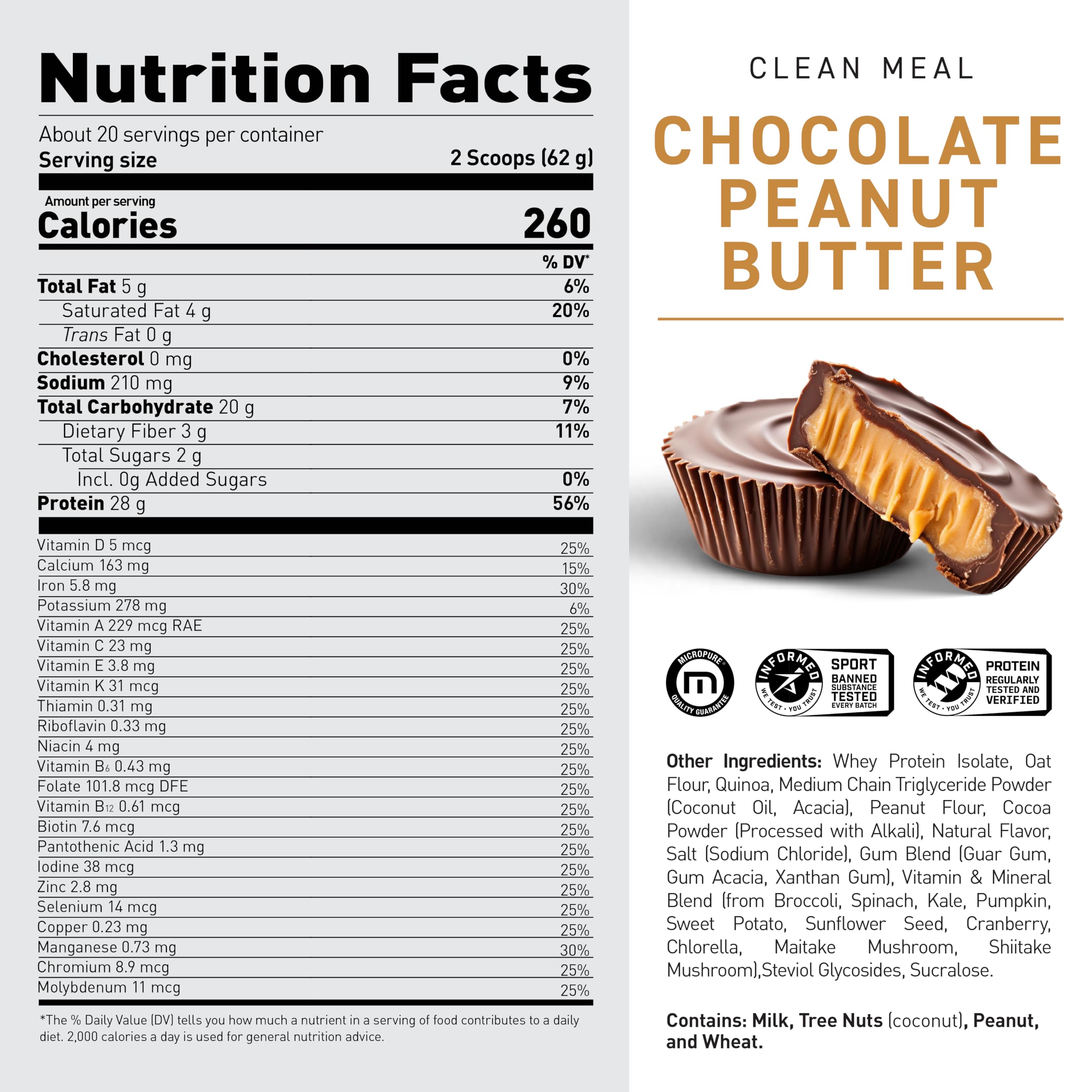 Kaged etiqueta nutricional con macros claros y lista de 21 vitaminas