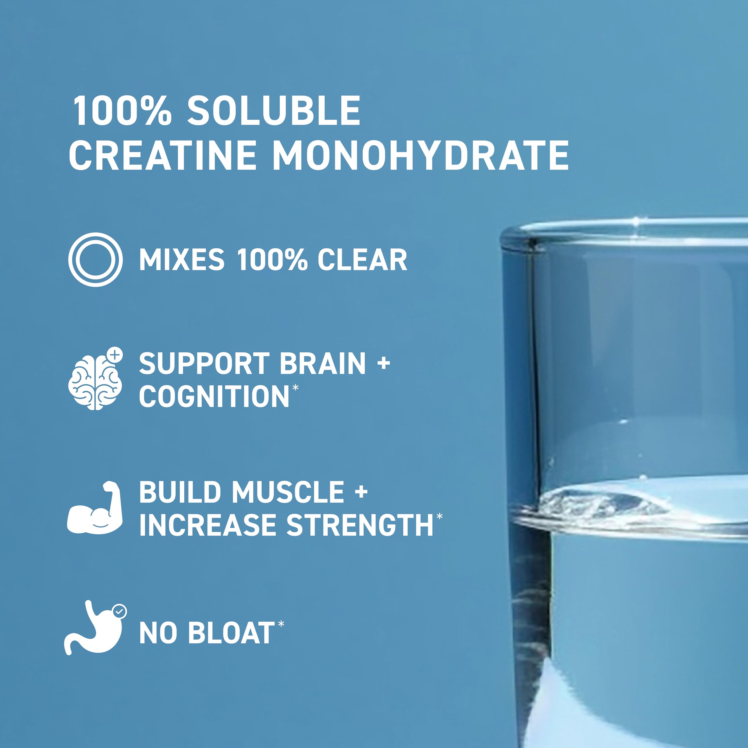 Vaso con mezcla transparente de Kaged CreaClear, muestra beneficio de sin sedimentos
