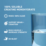 Vaso con mezcla transparente de Kaged CreaClear, muestra beneficio de sin sedimentos