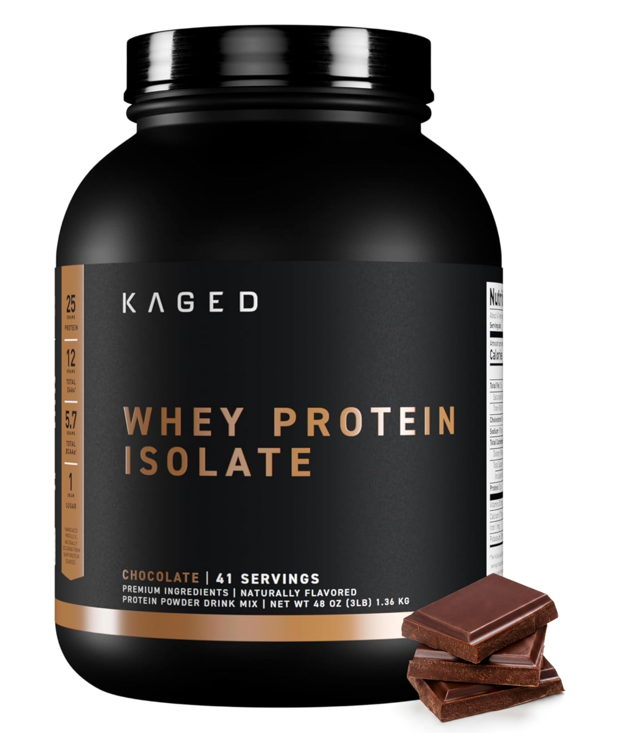 Kaged envase frontal de chocolate mostrando pureza y porciones