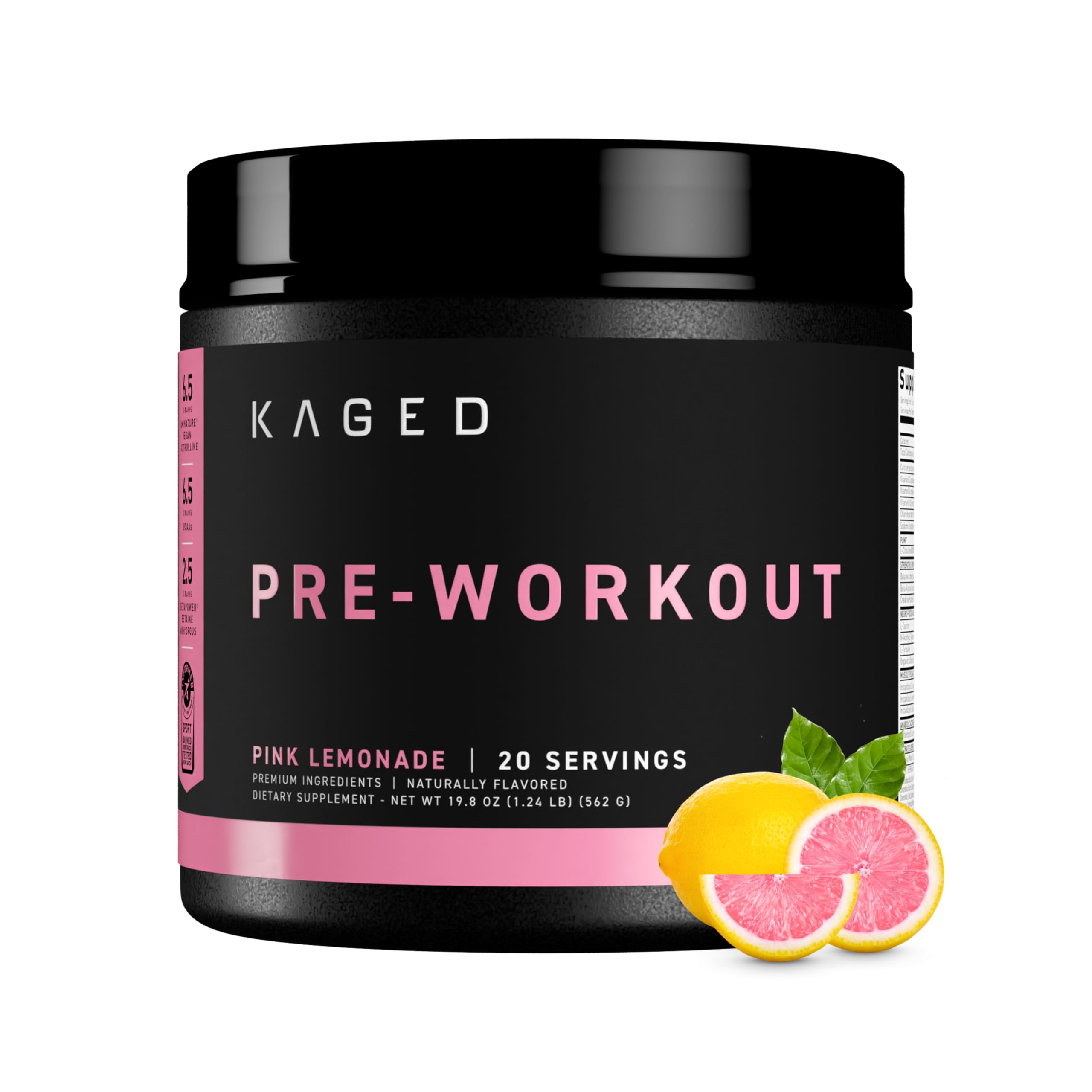 Kaged envase frontal Pink Lemonade mostrando etiqueta y beneficio de energía