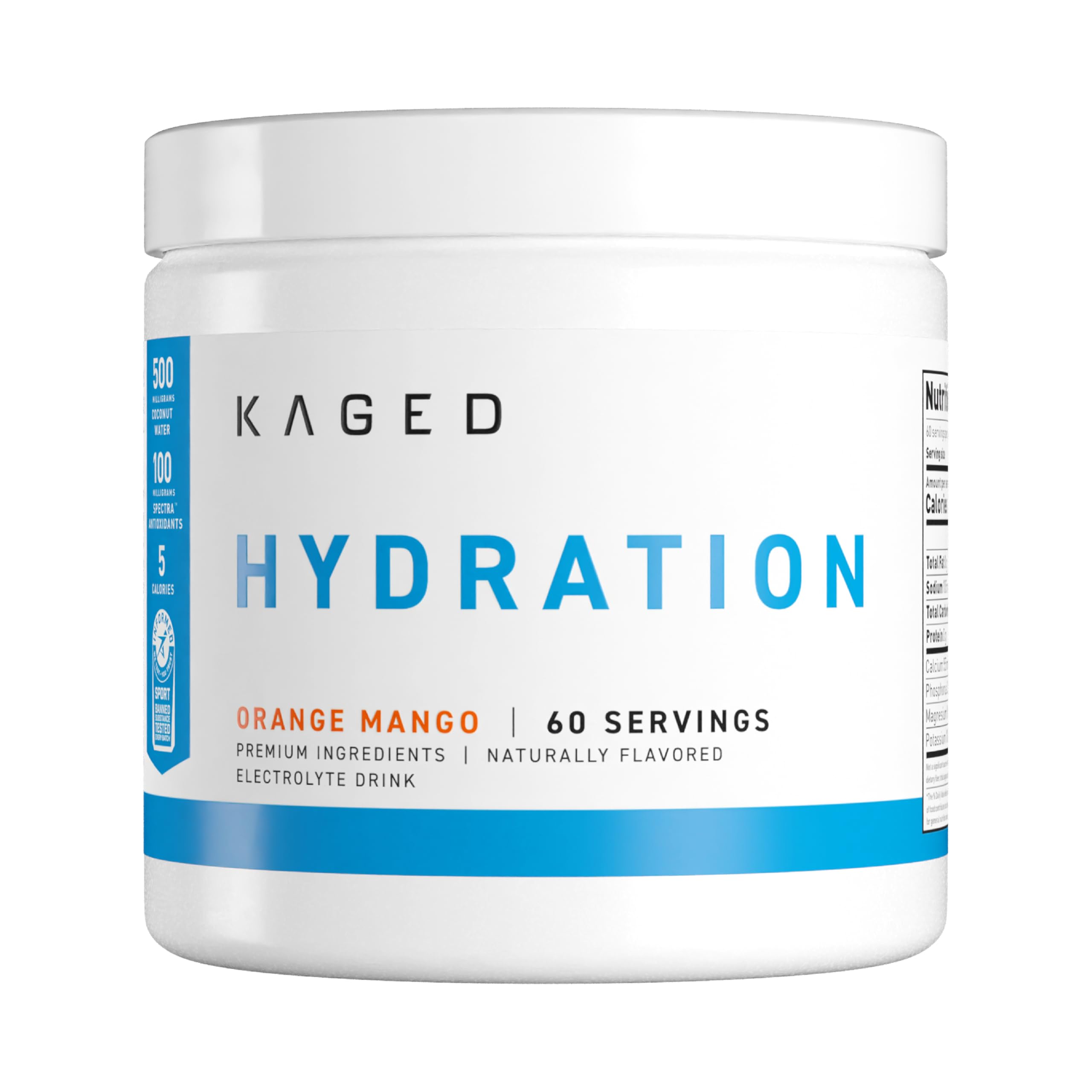 Kaged envase frontal naranja mango mostrando formato y beneficios