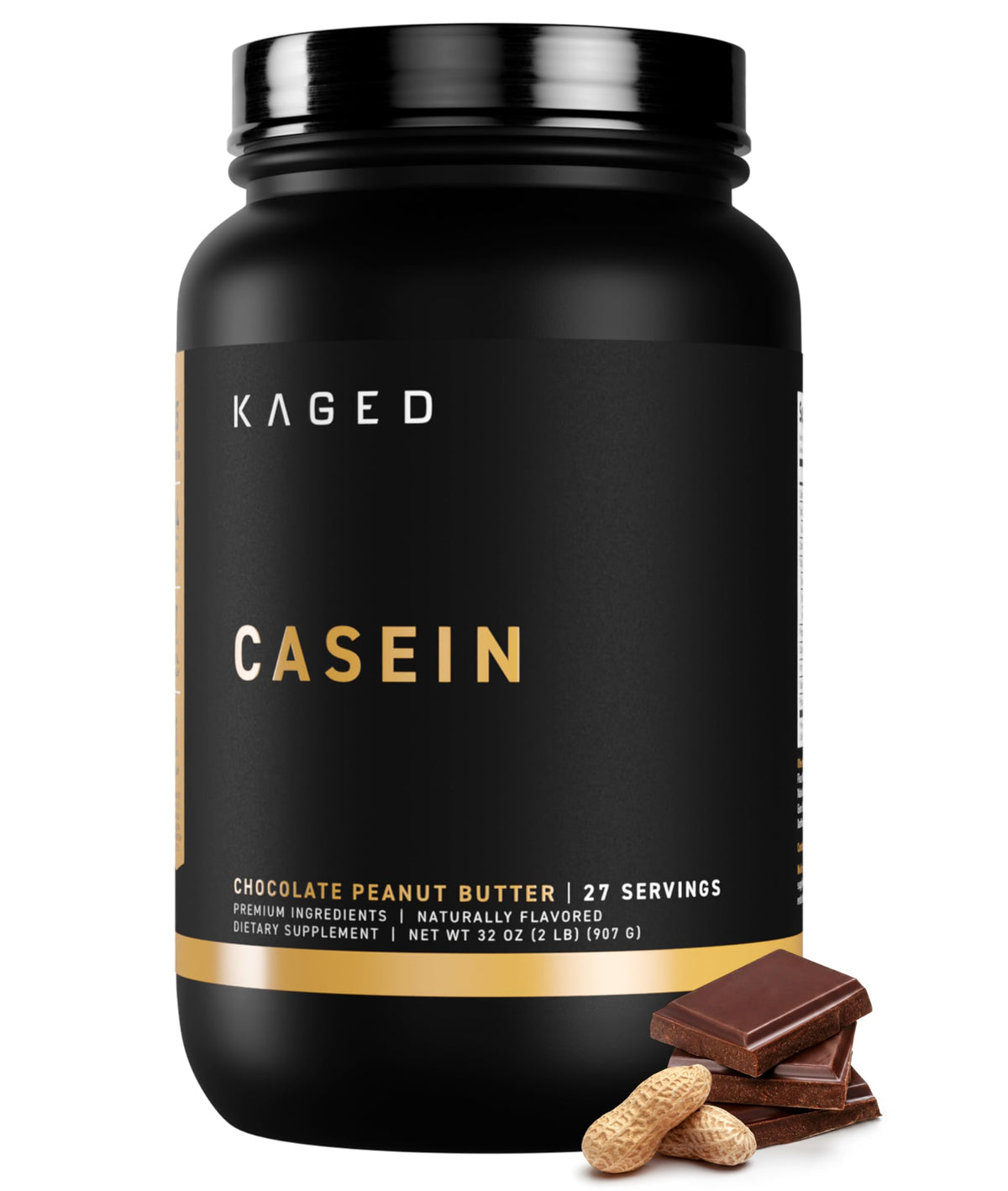 Kaged empaque frontal mostrando el sabor Chocolate Peanut Butter y beneficio nocturno
