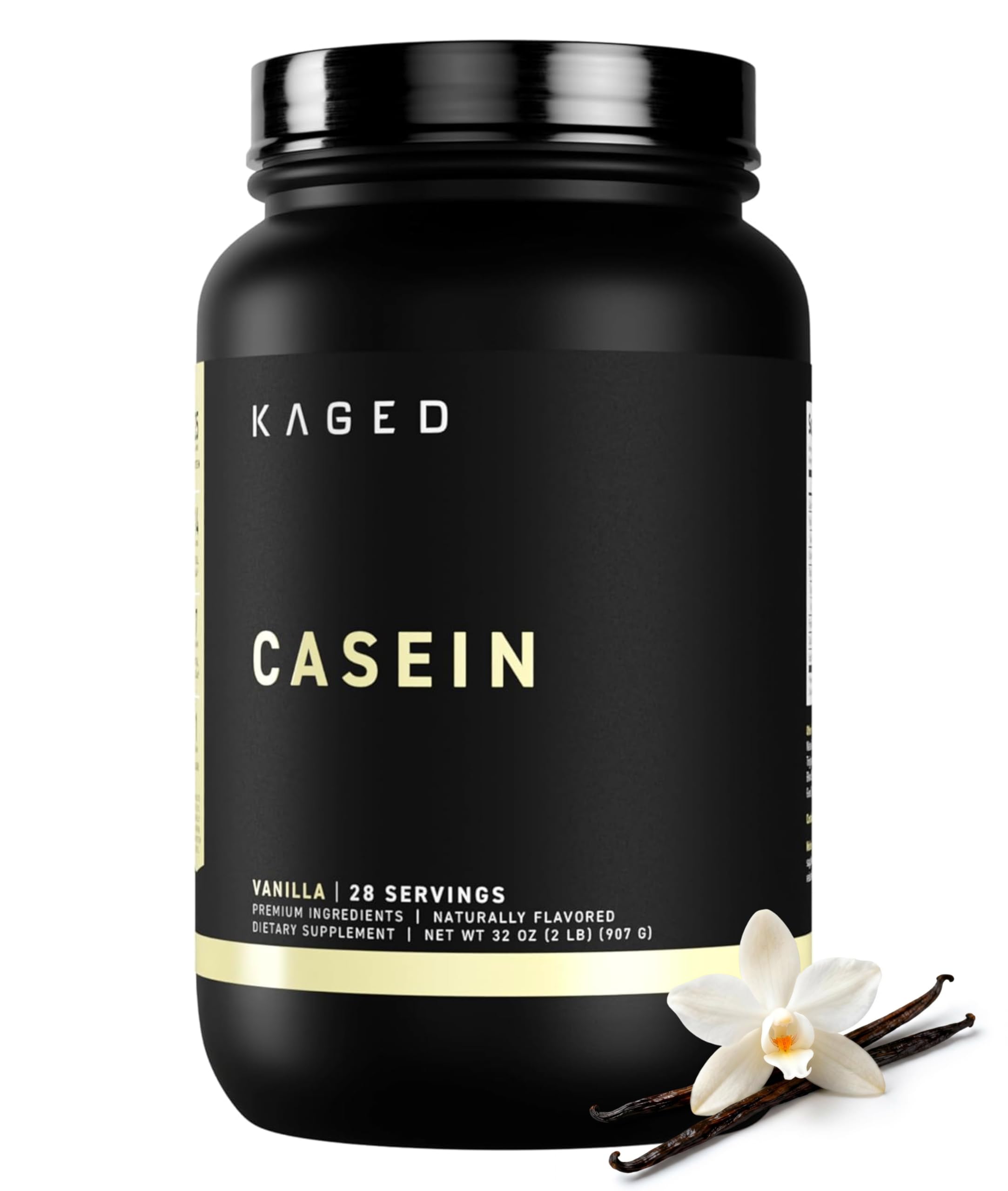 Kaged bote frontal mostrando diseño y beneficio de proteína nocturna