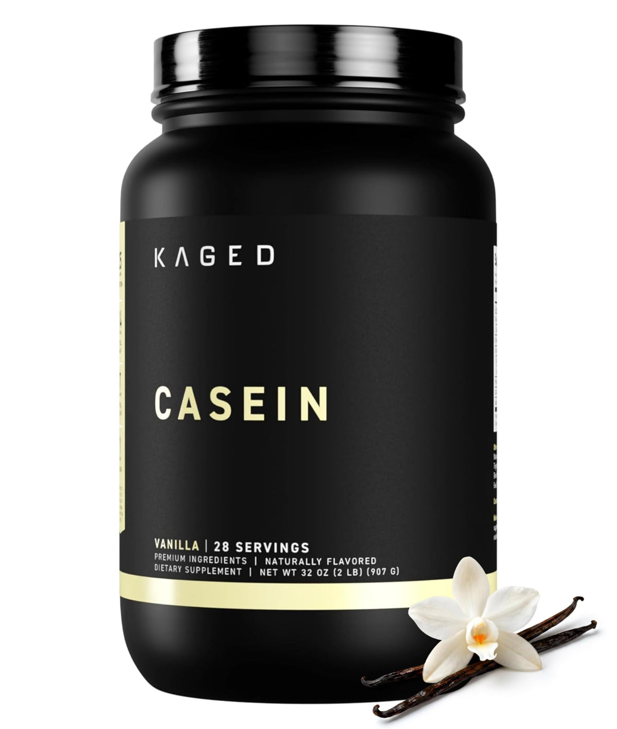 Kaged bote frontal mostrando diseño y beneficio de proteína nocturna