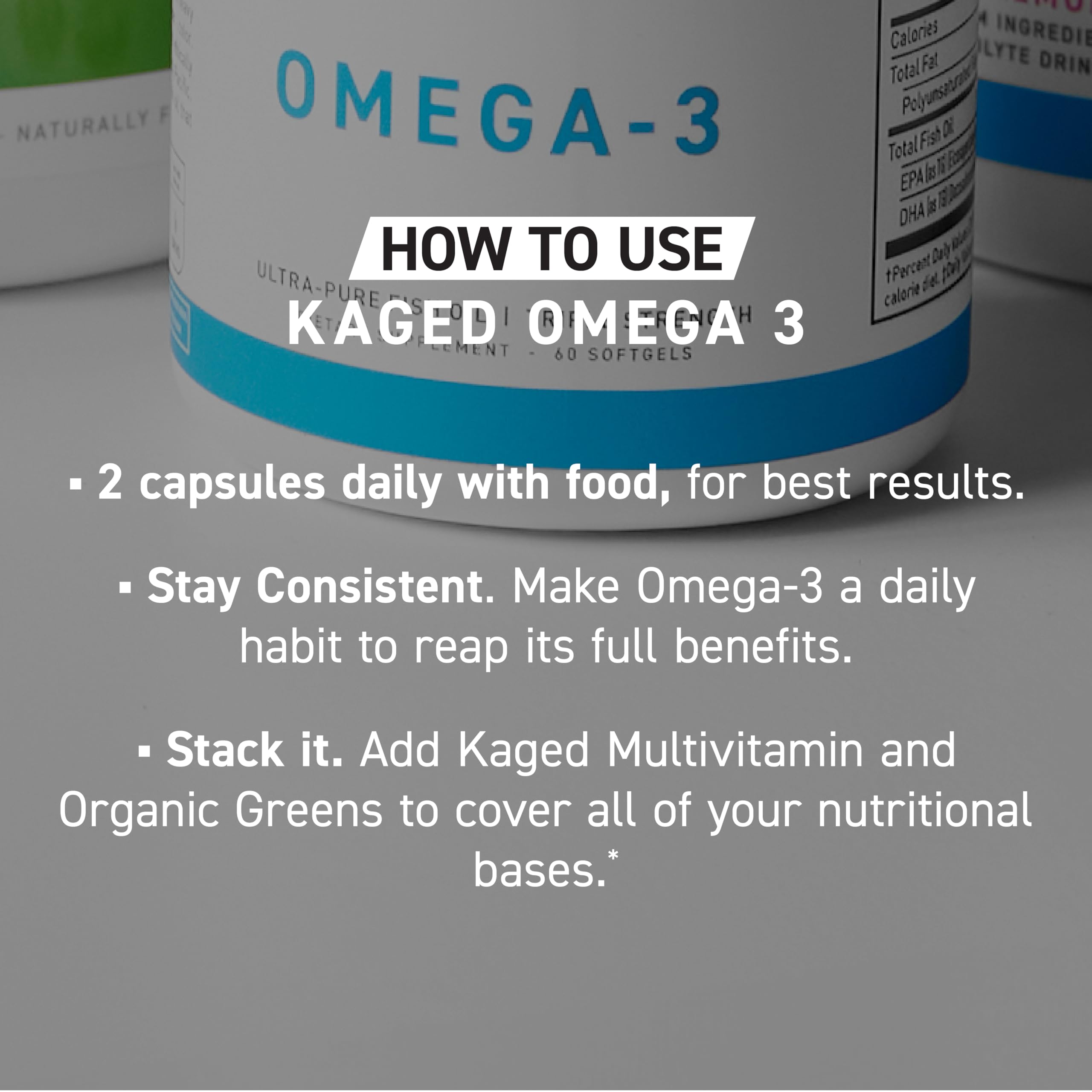 Kaged omega 3 etiqueta información con valores de EPA y DHA claramente visibles