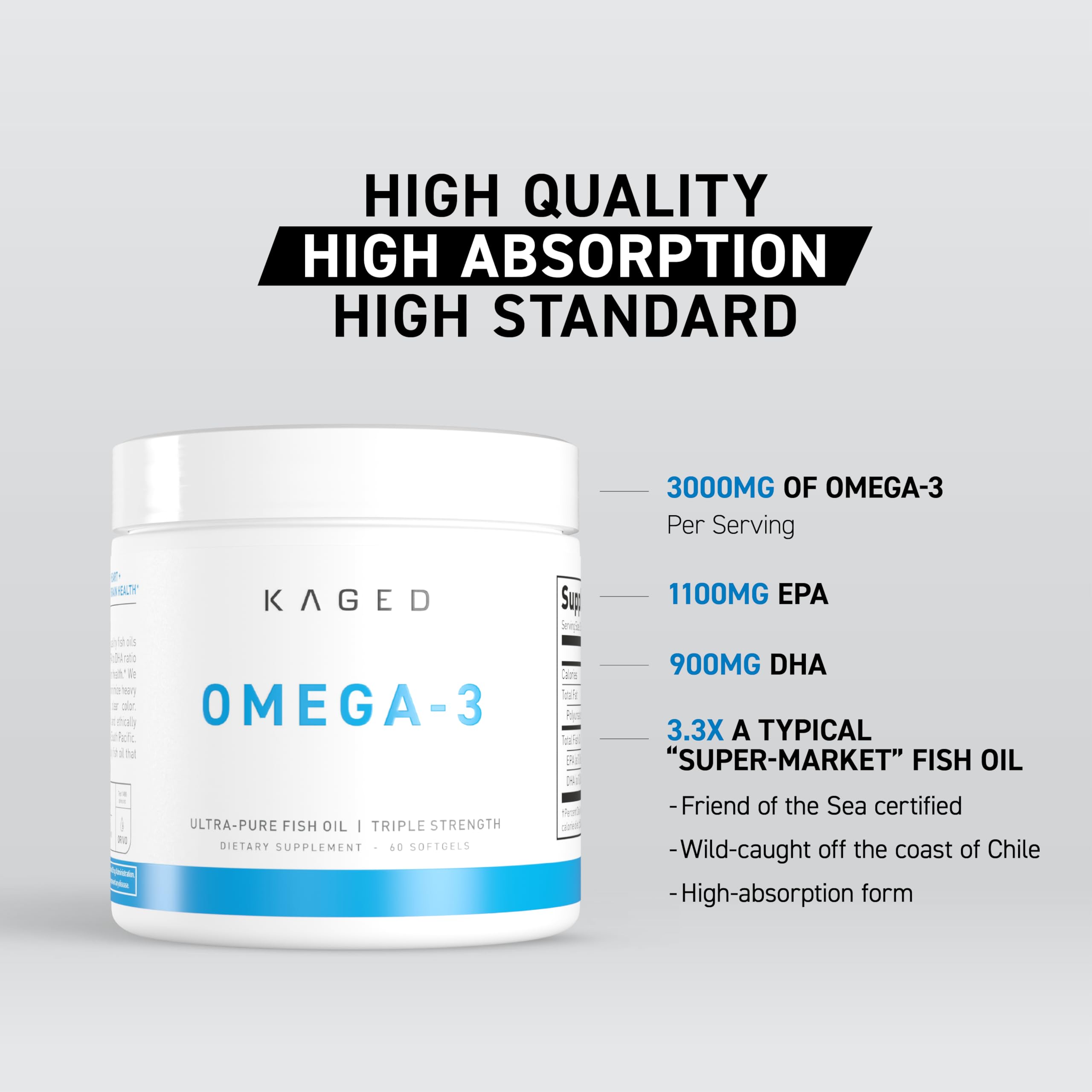 Kaged omega 3 textura de la cápsula en primer plano y percepción de pureza