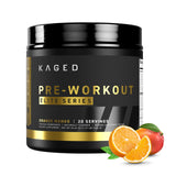 Kaged Pre-Kaged Elite frente del envase mostrando sabor naranja mango y beneficios