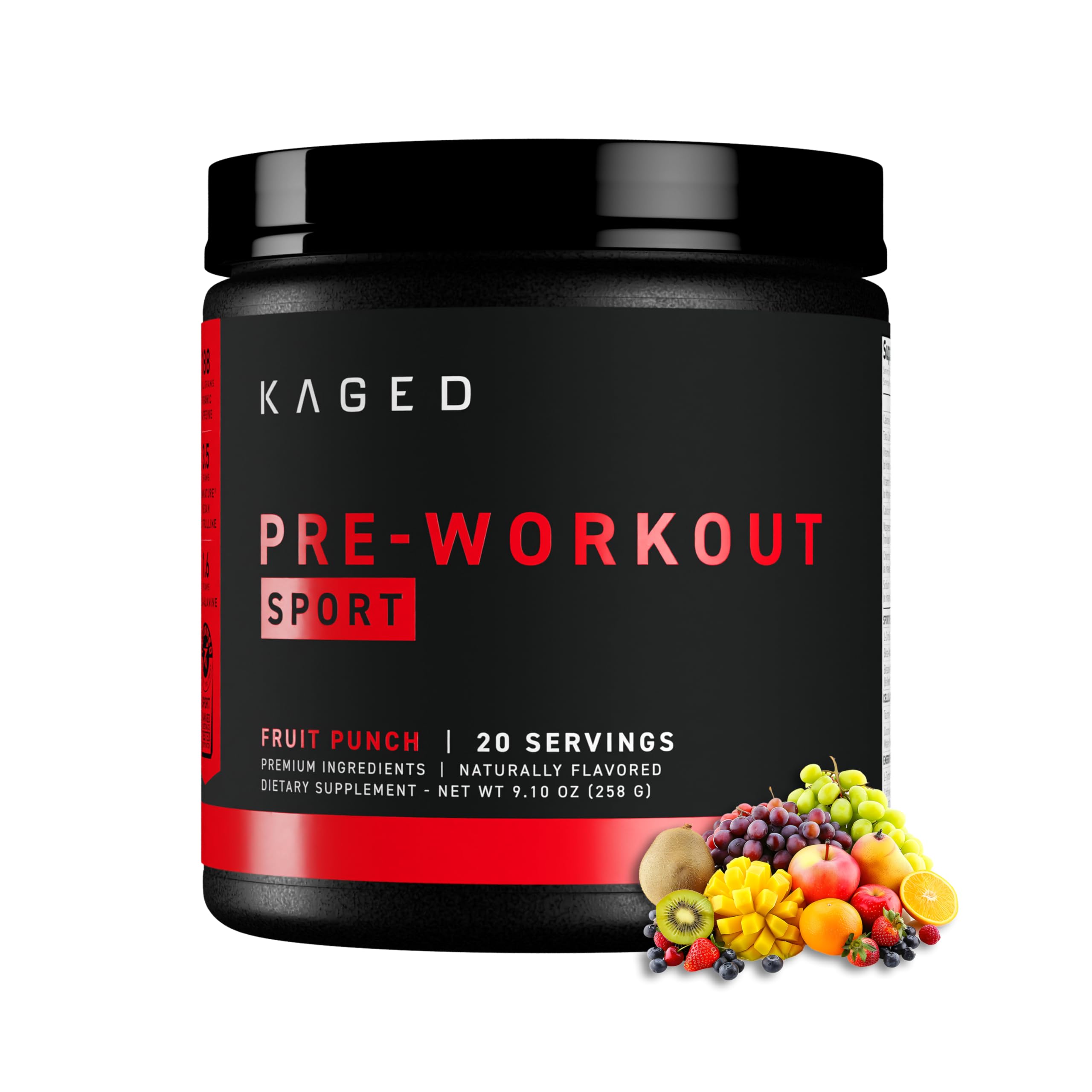 Kaged Pre Kaged Sport frente del envase mostrando beneficio energía limpia