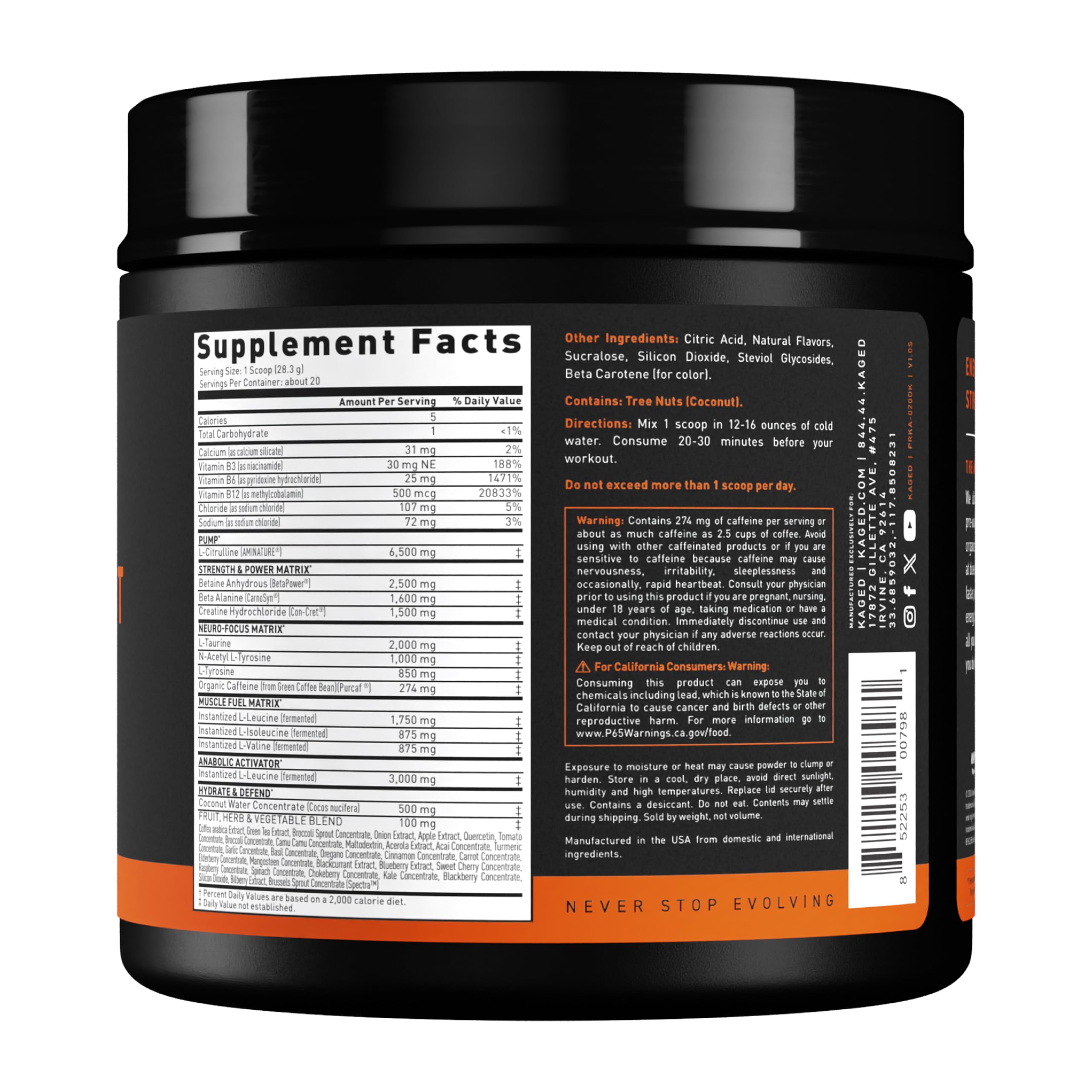 Kaged producto en escena lifestyle antes de entrenar, motivación activa