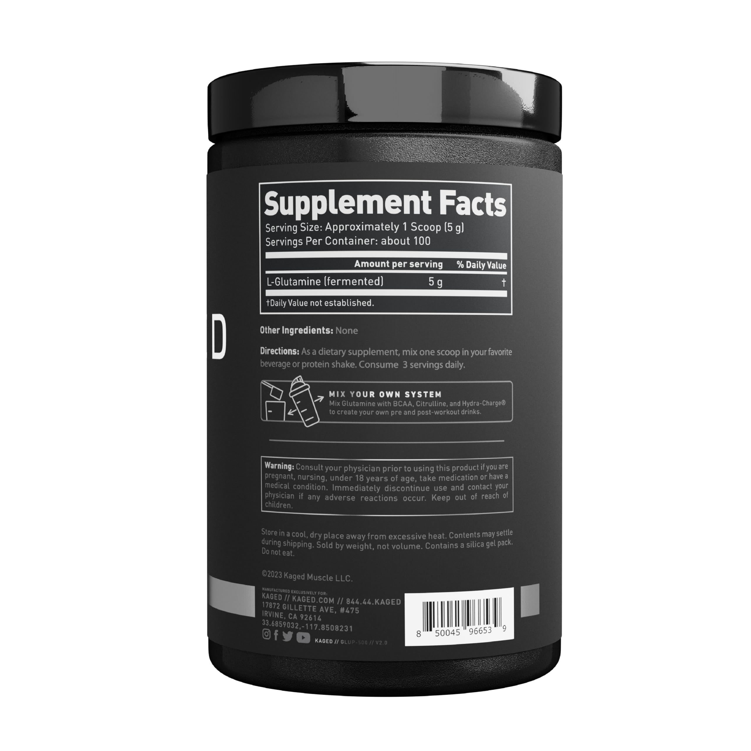 Kaged presentación 500 g con cucharita, rendimiento hasta 100 servicios