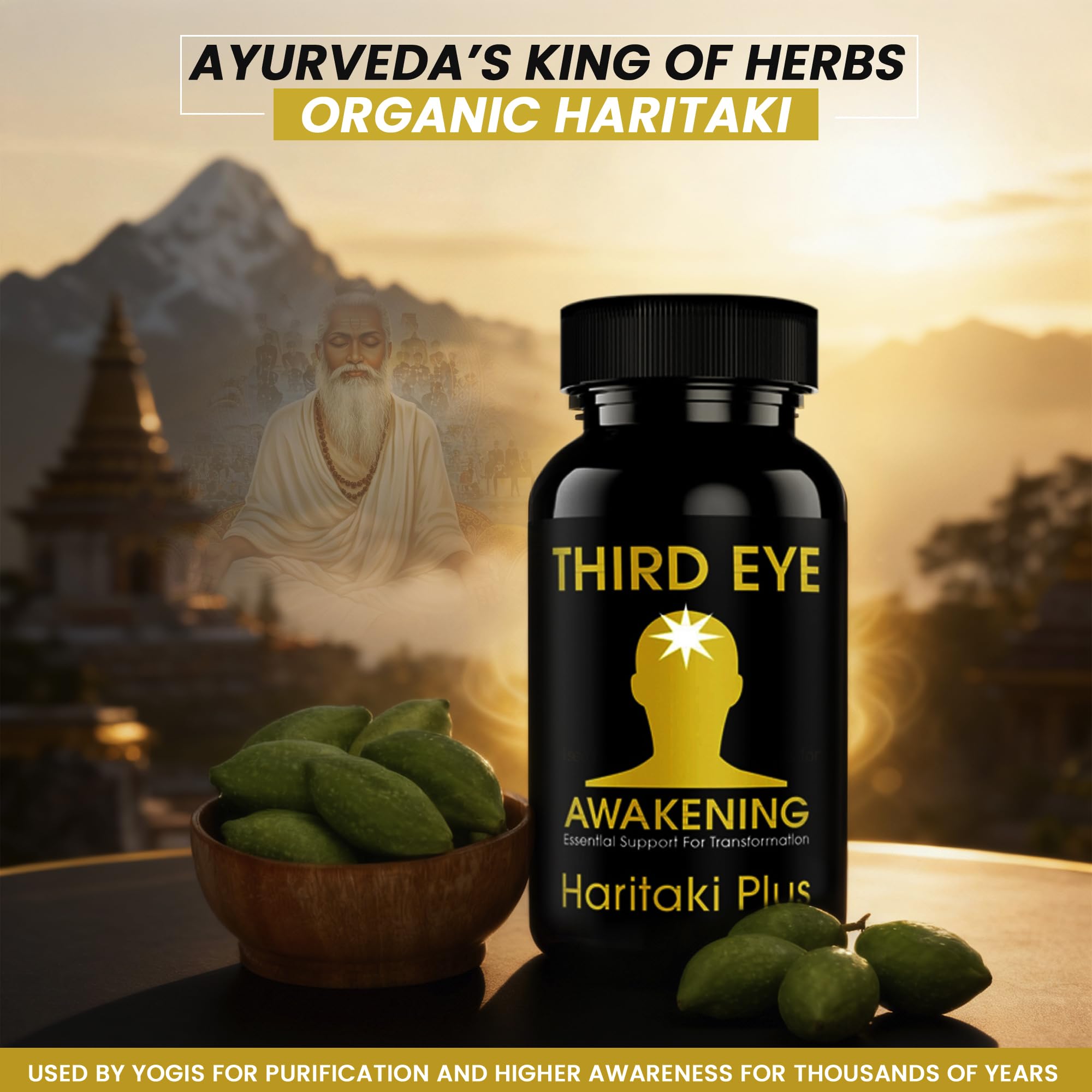 Kailash Herbals polvo de Haritaki textura fina que indica origen orgánico