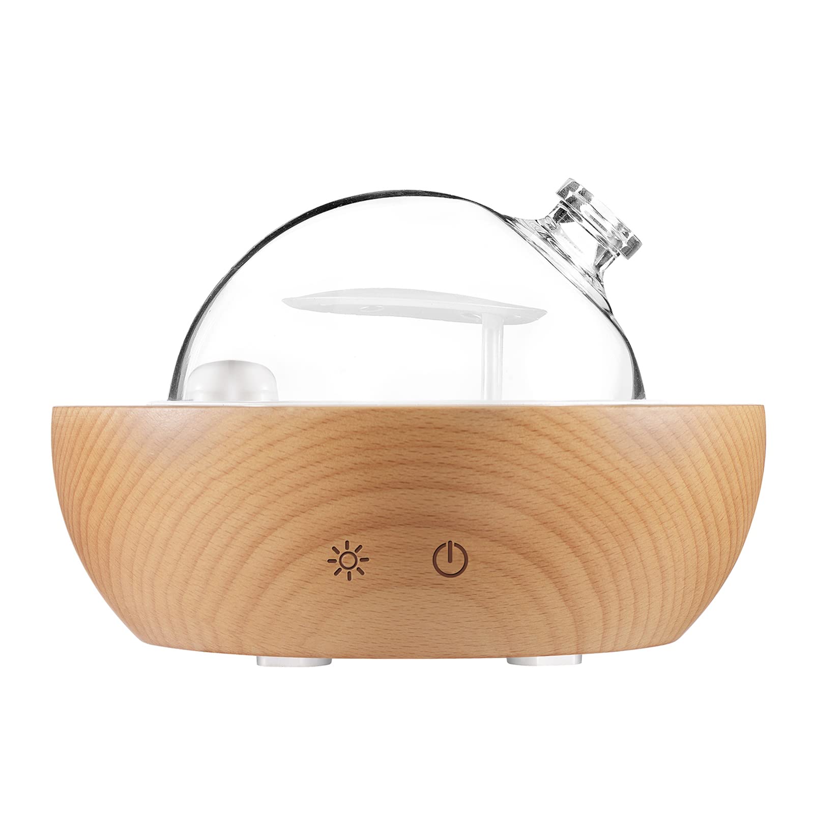 kakoda difusor frontal con base de madera y cúpula de cristal, elegante decoración