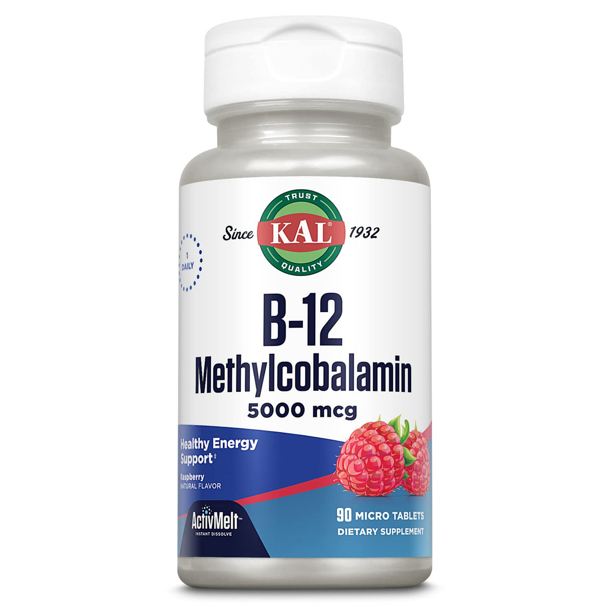 KAL envase frontal mostrando 90 micro tabletas y beneficio de dosificación alta