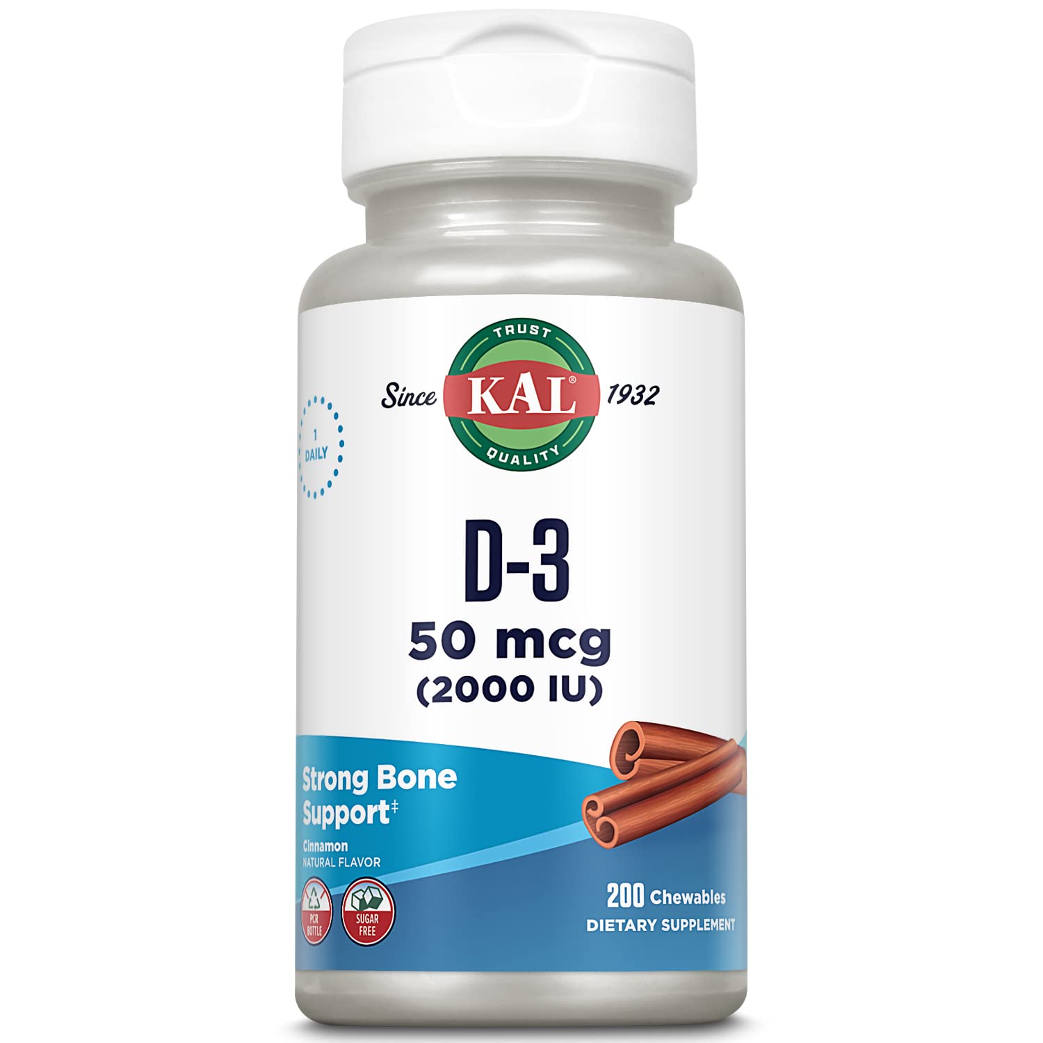 KAL envase frontal mostrando 200 masticables y beneficio conveniencia diaria
